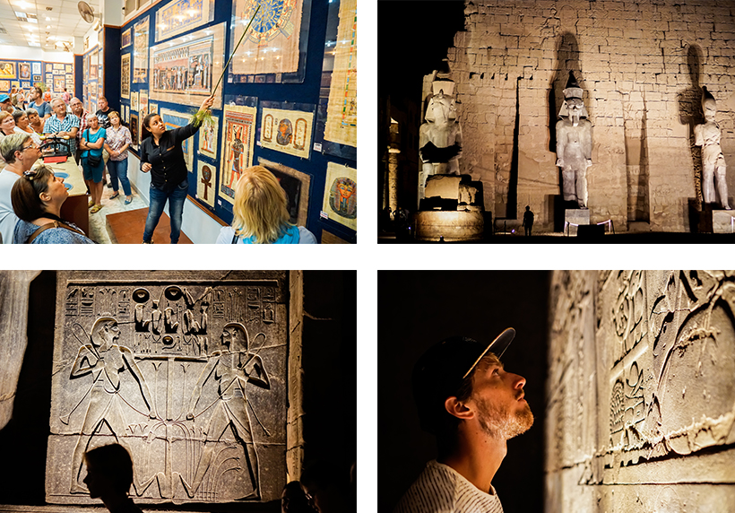 Besuch eines Papyrusmuseums / Luxor-Tempel beleuchtet bei Nacht 