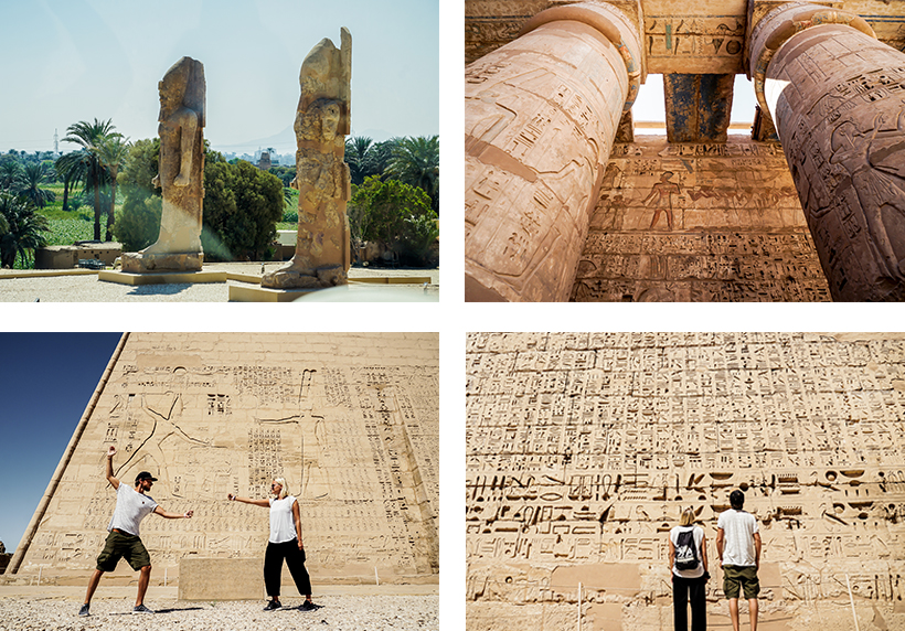 Die beiden Memnomkolosse / Beeindruckende Malereien und Hieroglyphen am Habu Tempel 